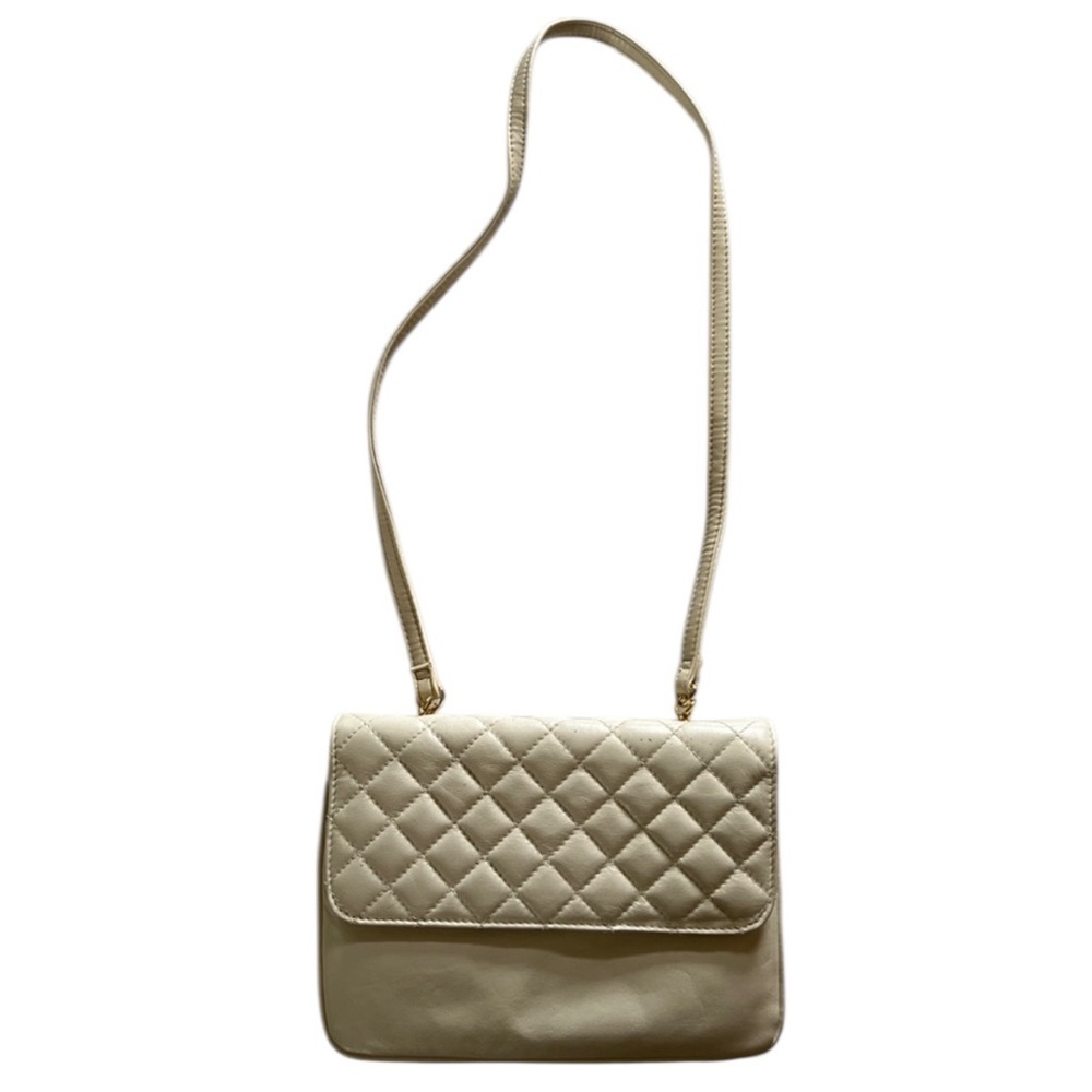 Coletta Womens‎ Cream Leather Vintage Quilted Handbag Purse Clutch